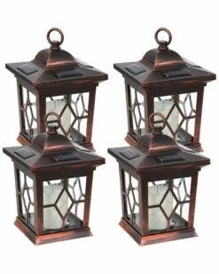 Promo 🥰 Sunnydaze Set Of 4 Brown Lucien Outdoor Solar LED Candle Lanterns Home Outdoor Lighting 🎁