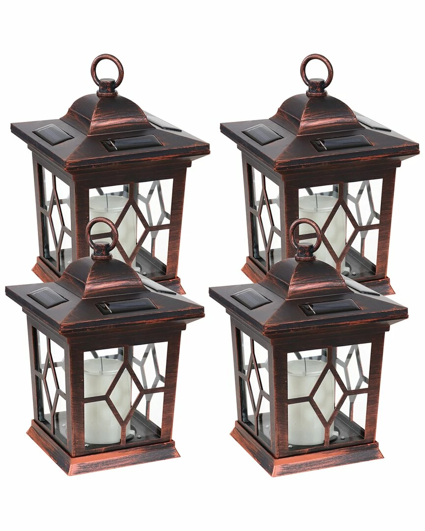 Promo 🥰 Sunnydaze Set Of 4 Brown Lucien Outdoor Solar LED Candle Lanterns Home Outdoor Lighting 🎁