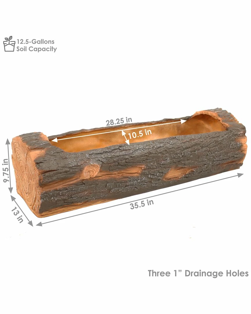 Discount 🔥 Sunnydaze Outdoor Rustic Polyresin Log Flower Pot Planter Container Home Outdoor Decor & Accents 🔥 - Image 5