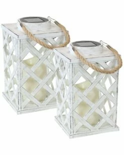 Flash Sale 😀 Sunnydaze Modern Crosshatch Solar Led Candle Lanterns (Set Of 2) Home Outdoor Lighting ❤️