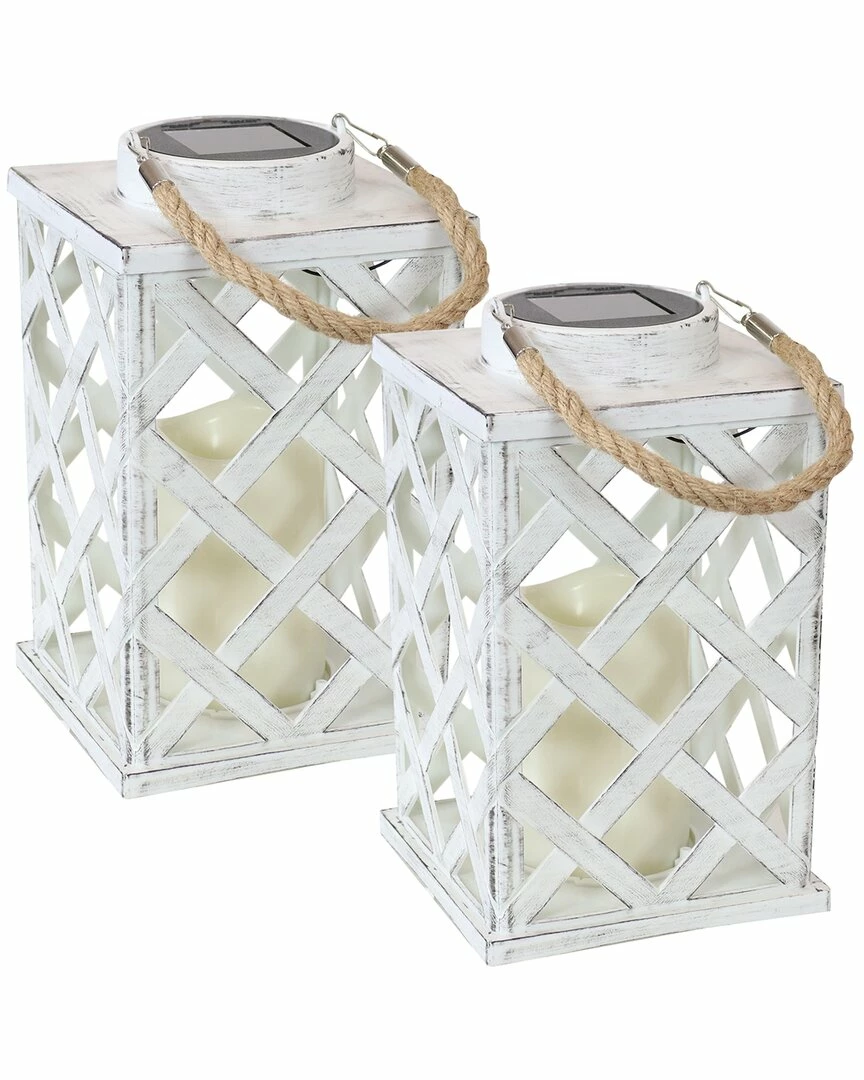 Flash Sale ๐ Sunnydaze Modern Crosshatch Solar Led Candle Lanterns (Set Of 2) Home Outdoor Lighting โค๏ธ