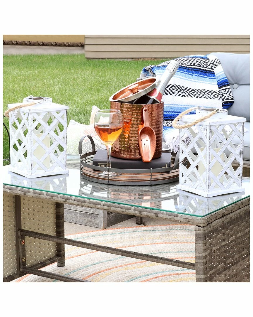 Flash Sale ๐ Sunnydaze Modern Crosshatch Solar Led Candle Lanterns (Set Of 2) Home Outdoor Lighting โค๏ธ - Image 5