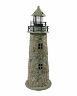 Flash Sale 🌟 Sunnydaze Outdoor Garden Solar LED Cobblestone Lighthouse Statue Decor Home Outdoor Lighting 🛒