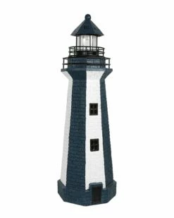 Best Pirce 😉 Sunnydaze Blue Striped Solar LED Nautical Lighthouse Outdoor Light Decor Home Outdoor Lighting ❤️