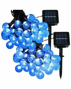Hot Sale ✔️ Sunnydaze Set Of Two 30 Count Blue Globe Led Solar Powered String Lights Home Outdoor Lighting ⭐