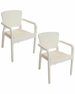 Buy ✨ Sunnydaze Segonia Plastic Stac Arm Chair Set Home Outdoor Decor & Accents 🤩