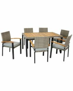 Wholesale 😀 Sunnydaze Carlow 7Pc Rattan And Acacia Patio Dining Set Home Dining Sets 🎁