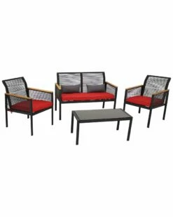 Outlet 🤩 Sunnydaze Coachford 4Pc Black Resin Rattan Outdoor Patio Furniture Set Home Seating 🥰