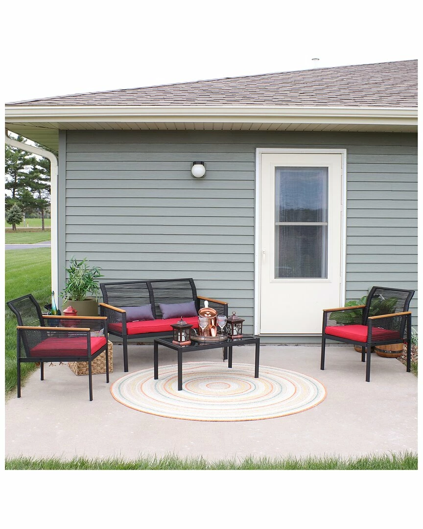 Outlet ๐คฉ Sunnydaze Coachford 4Pc Black Resin Rattan Outdoor Patio Furniture Set Home Seating ๐ฅฐ - Image 6