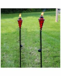 Cheapest ✔️ Sunnydaze 2-in-1 Swirling Metal Glass Outdoor Lawn Torch Set Home Seating ⌛