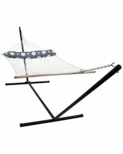 Wholesale 😉 Sunnydaze White 2-Person Polyester Spreader Bar Rope Hammock With 15' Stand Home Seating 🎁