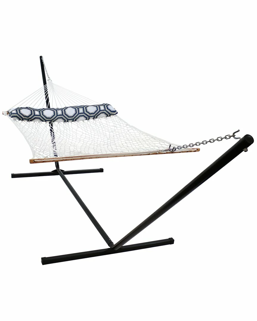 Wholesale ๐ Sunnydaze White 2-Person Polyester Spreader Bar Rope Hammock With 15' Stand Home Seating ๐