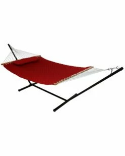 Cheap 😀 Sunnydaze 2-Person Quilted Fabric Spreader Bar Hammock With 12' Stand Home Seating ⭐