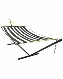 New 👏 Sunnydaze 2-Person Quilted Spreader Bar Hammock & 12' Stand Home Hammocks & Swing Chairs 👍