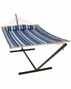 Best Pirce 🥰 Sunnydaze 2-Person Quilted Spreader Bar Hammock Bed And Pillow Home Hammocks & Swing Chairs ✨
