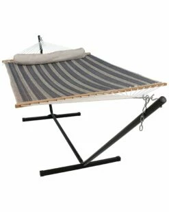 Buy 🛒 Sunnydaze 2-Person Quilted Spreader Bar Hammock Bed W/ 12' Stand Home Seating 💯