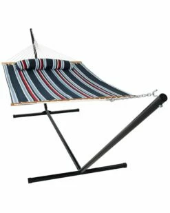 Best Sale 🥰 Sunnydaze Quilted Spreader Bar Hammock Bed With 12' Stand Home Seating ❤️