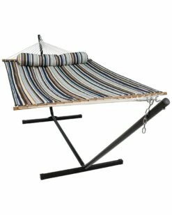 Discount 👏 Sunnydaze 2-Person Quilted Spreader Bar Hammock Bed With 12' Stand Home Seating 🎉