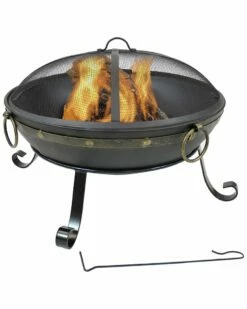 Deals 🔥 Sunnydaze 25in Fire Pit Steel Victorian Design With Handles And Spark Screen Home Outdoor Tables 🎁