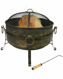 Outlet 🌟 Sunnydaze 24in Fire Pit Steel With Black Finish Cauldron Style With Spark Screen Home Fire Pits 😀