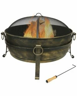 Promo 🌟 Sunnydaze 34in Fire Pit Steel Cauldron Design With Spark Screen And Fire Poker Home Fire Pits 😀