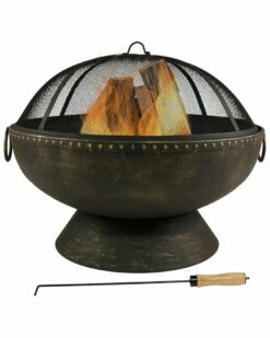 Promo ⌛ Sunnydaze 30in Fire Pit With Copper Finish Firebowl With Handles And Spark Screen Home Fire Pits 🔔