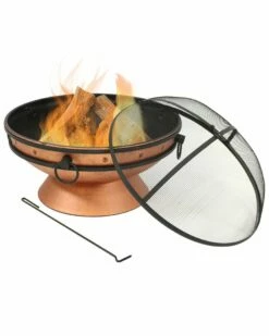 Flash Sale ⌛ Sunnydaze 30in Fire Pit Steel With Copper Finish With Handles And Spark Screen Home Fire Pits 🛒