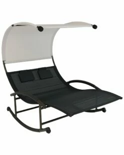 Discount ✔️ Sunnydaze Double Chaise Roc Lounge With Canopy And Headrest Pillows Home Seating ⌛