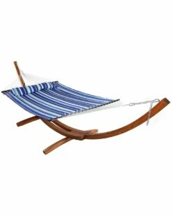 Cheapest 😀 Sunnydaze Quilted 2-Person Double Hammock With 13' Wood Stand Home Hammocks & Swing Chairs 🧨