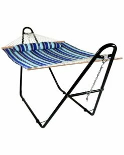 Flash Sale 🔔 Sunnydaze Quilted 2-Person Hammock With Universal Steel Stand Home Hammocks & Swing Chairs ✨