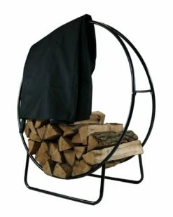 Hot Sale 🧨 Sunnydaze 40in Tubular Steel Log Hoop And Cover Combo Fireplace Firewood Rack Home Fire Pits 🎉