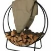 Deals ❤️ Sunnydaze Firewood Log Hoop Holder With Khaki Cover Outdoor Black Steel Home Outdoor Tables 🎉