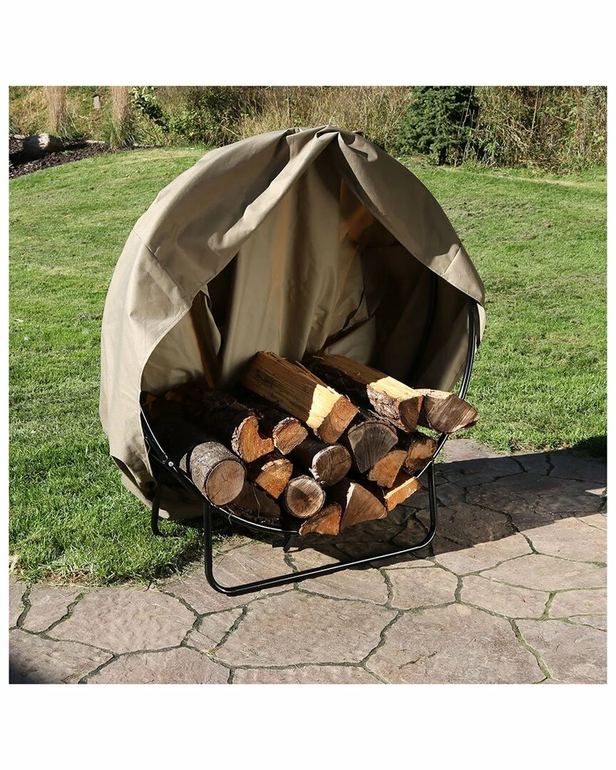 Deals ❤️ Sunnydaze Firewood Log Hoop Holder With Khaki Cover Outdoor Black Steel Home Outdoor Tables 🎉 - Image 2