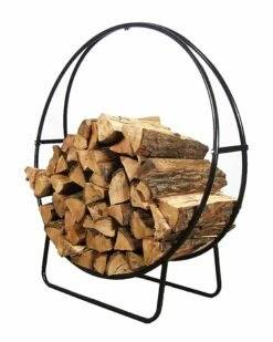 Cheap 🎉 Sunnydaze Log Rack 48in Black Steel Indoor Outdoor Log Hoop Firewood Storage Home Fire Pits 🎁