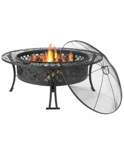 Brand new ⭐ Sunnydaze 40in Fire Pit Black Steel Diamond Weave Design With Spark Screen Home Outdoor Tables ❤️