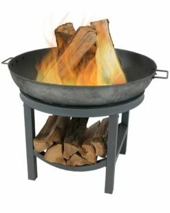 Hot Sale ⌛ Sunnydaze 30in Fire Pit Cast Iron Wood-Burning Fire Bowl With Built-In Log Rack Home Fire Pits ❤️