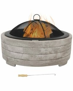 Buy ⌛ Sunnydaze 35in Wood-Burning Fire Pit Faux Stone Design With Steel Spark Screen Home Fire Pits 🧨