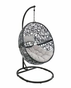 Brand new 😀 Sunnydaze Gray Jackson Hanging Basket Egg Chair Swing With Stand Home Hammocks & Swing Chairs 🎁