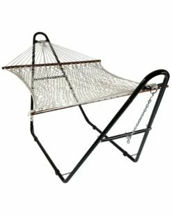 Best deal ✔️ Sunnydaze Rope Hammock With Spreader Bars & Universal Stand Home Seating 🎁