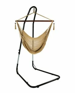 Discount ❤️ Sunnydaze Caribbean Extra-Large Hanging Hammock Chair W/ Adjustable Stand Home Seating 🌟