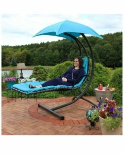 Coupon 🎉 Sunnydaze Hanging Floating Patio Chaise Lounger Chair With Canopy Home Seating ⌛