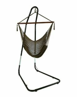 New 🎉 Sunnydaze Caribbean Extra-Large Hanging Hammock Chair W/ Adjustable Stand -Mocha Home Seating ⭐
