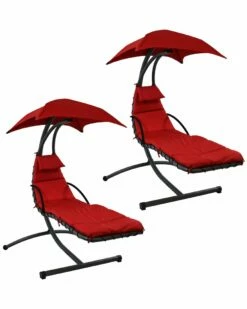 New 🎁 Sunnydaze Hammock Chair Floating Chaise Lounger & Canopy Home Seating 👏