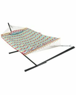 Outlet 🥰 Sunnydaze Cotton Rope Hammock W/ 12' Steel Stand W/ Pillow Home Hammocks & Swing Chairs ❤️