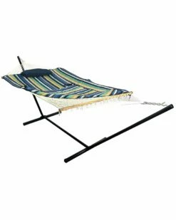 Best deal 🎉 Sunnydaze Cotton Rope Hammock With 12' Steel Stand Home Hammocks & Swing Chairs ✨