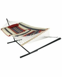 Best deal ✨ Sunnydaze Cotton Rope Hammock W/ 12' Steel Stand Home Hammocks & Swing Chairs 🧨