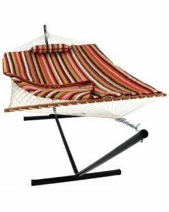 New 😀 Sunnydaze Cotton Rope Hammock W/ 12' Steel Stand With Pillow Home Hammocks & Swing Chairs 🔔