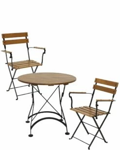 Budget 🎉 Sunnydaze Basic European Chestnut Wood 3-Piece Bistro Table And Chairs Set Home Outdoor Tables ❤️