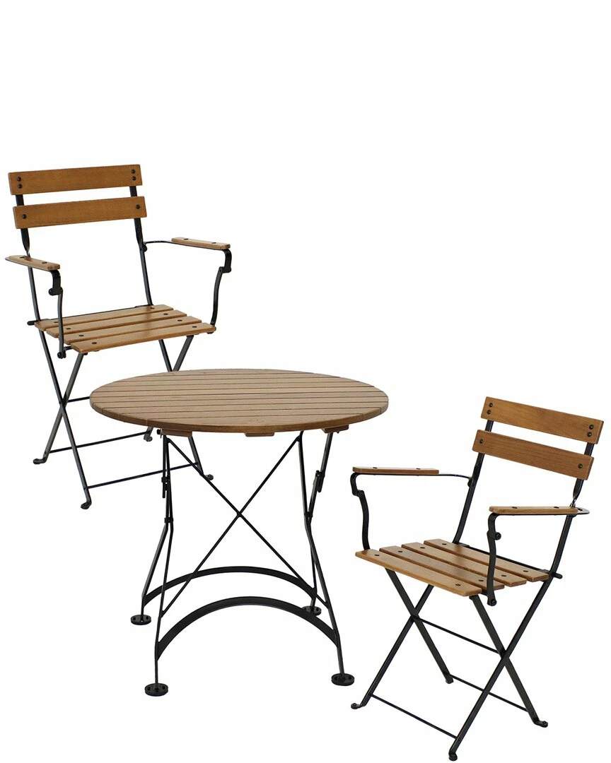 Budget ๐ Sunnydaze Basic European Chestnut Wood 3-Piece Bistro Table And Chairs Set Home Outdoor Tables โค๏ธ
