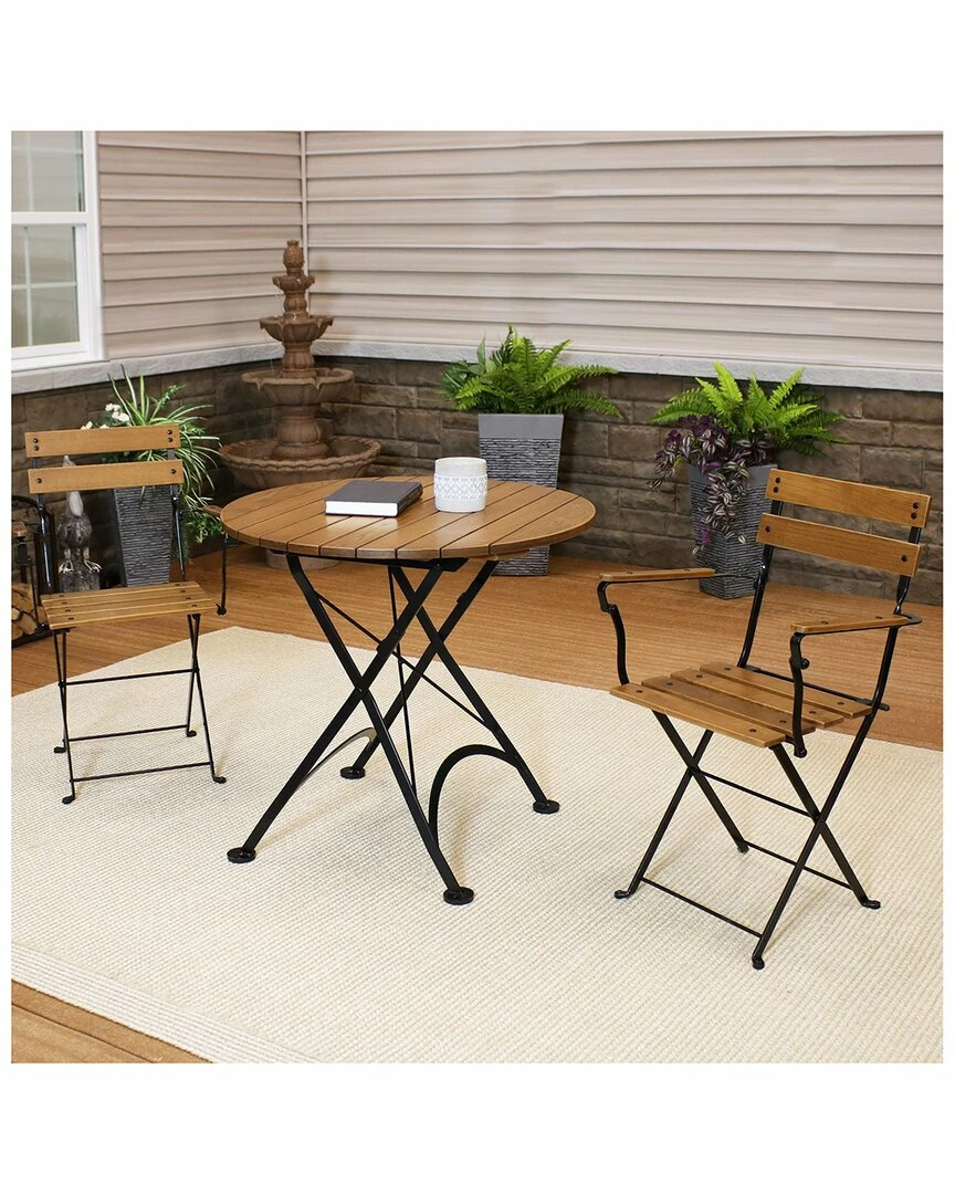 Budget ๐ Sunnydaze Basic European Chestnut Wood 3-Piece Bistro Table And Chairs Set Home Outdoor Tables โค๏ธ - Image 2